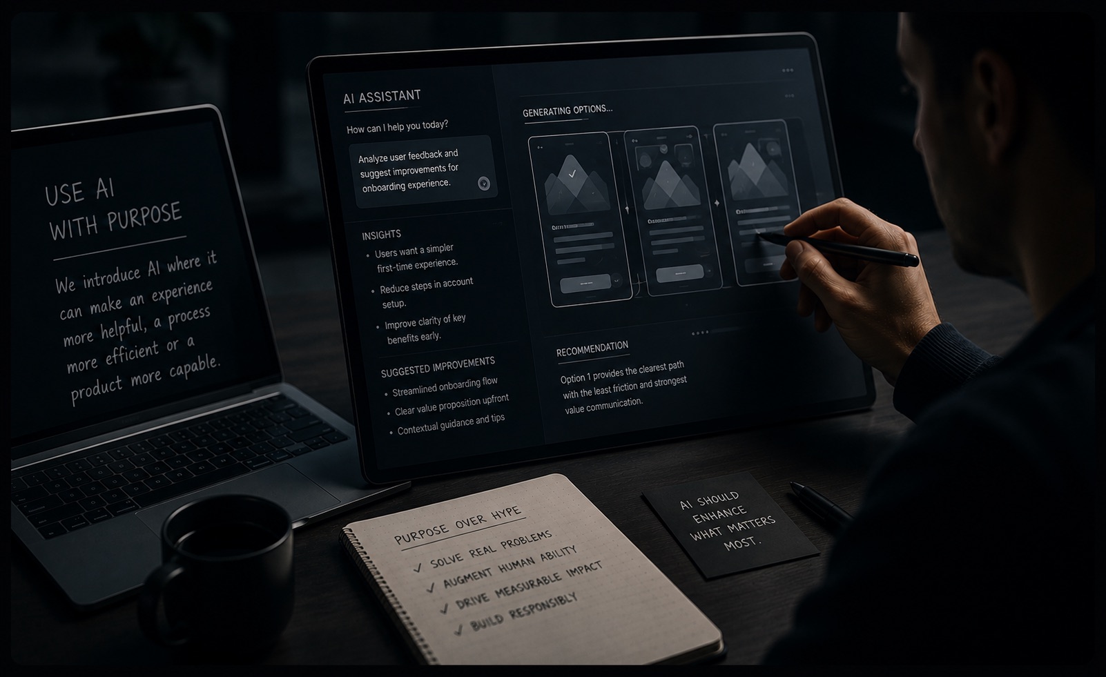 We introduce AI where it can make an experience more helpful, a process more efficient or a product more capable.
